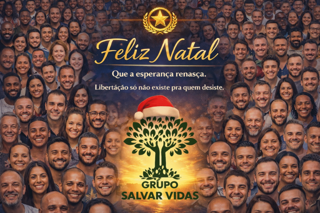 Mosaico com milhares de pessoas sorrindo e libertas da dependência química, simbolizando esperança, recuperação e transformação de vidas promovidas pelo Grupo Salvar Vidas no Brasil