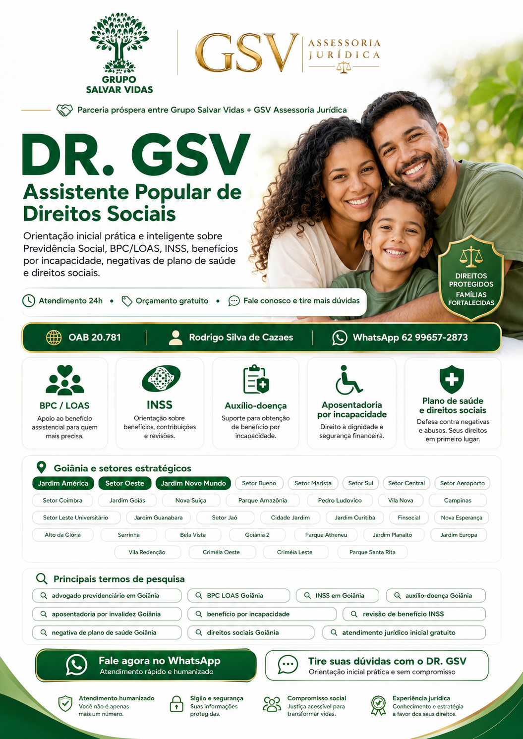 DR GSV assistente popular de direitos sociais com Grupo Salvar Vidas e GSV Assessoria Jurídica