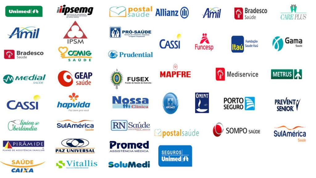 Logotipos dos planos de saúde aceitos pela clínica Grupo Salvar Vidas em todo o território brasileiro