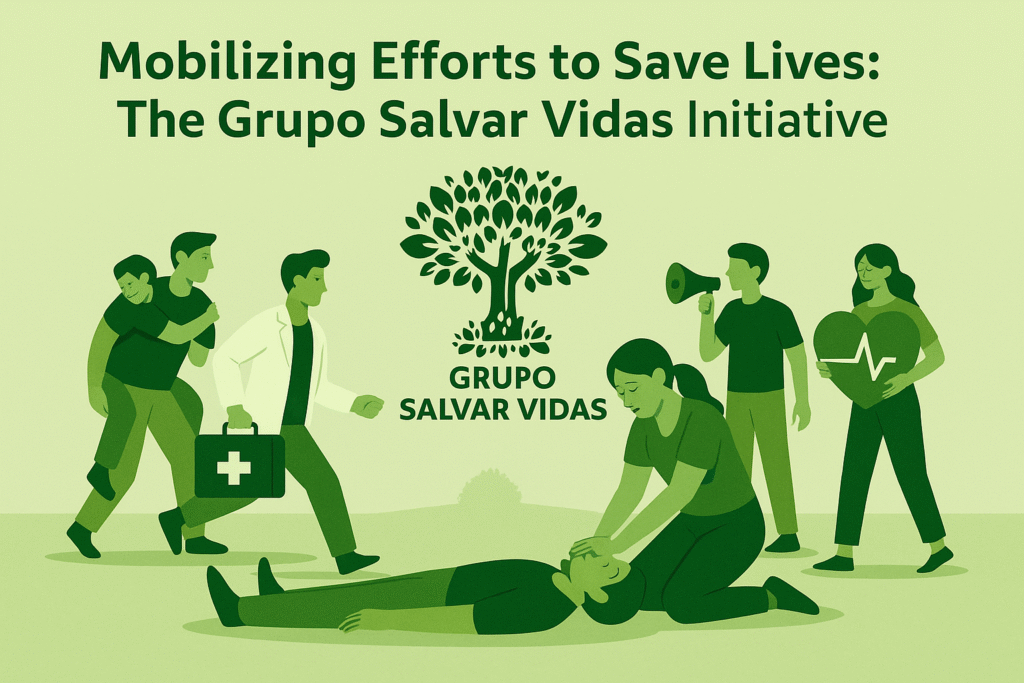 Profissionais do Grupo Salvar Vidas oferecendo acolhimento e primeiros socorros, representando a missão de salvar vidas, promover reabilitação e apoio à saúde mental em todo o Brasil.